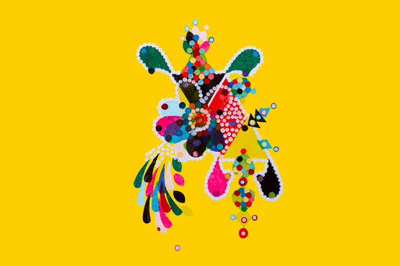 Collage from papel picado in yellow background